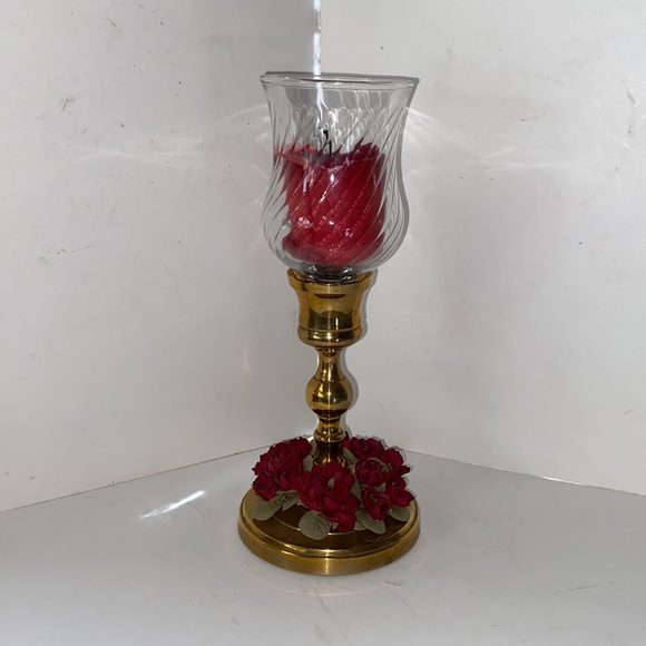 Vintage solid heavy brass candleholder with shade - Picture 2 of 10